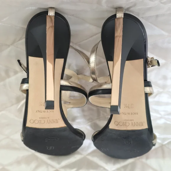 Jimmy Choo Black and Gold Strappy Stiletto Sandals - Picture 4 of 6